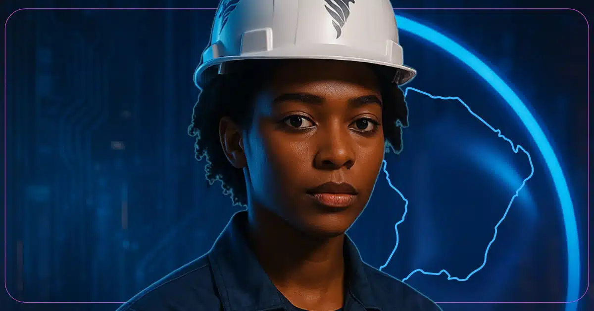 Femme noire en tenue professionnelle avec casque, illustrant une formation industrielle reconnue en Guyane